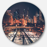 Dark Chicago Skyline and Railroad Ultra Glossy Cityscape Circle Wall Art