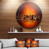 New York City Panorama in Red Light Ultra Glossy Cityscape Circle Wall Art