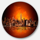 New York City Panorama in Red Light Ultra Glossy Cityscape Circle Wall Art