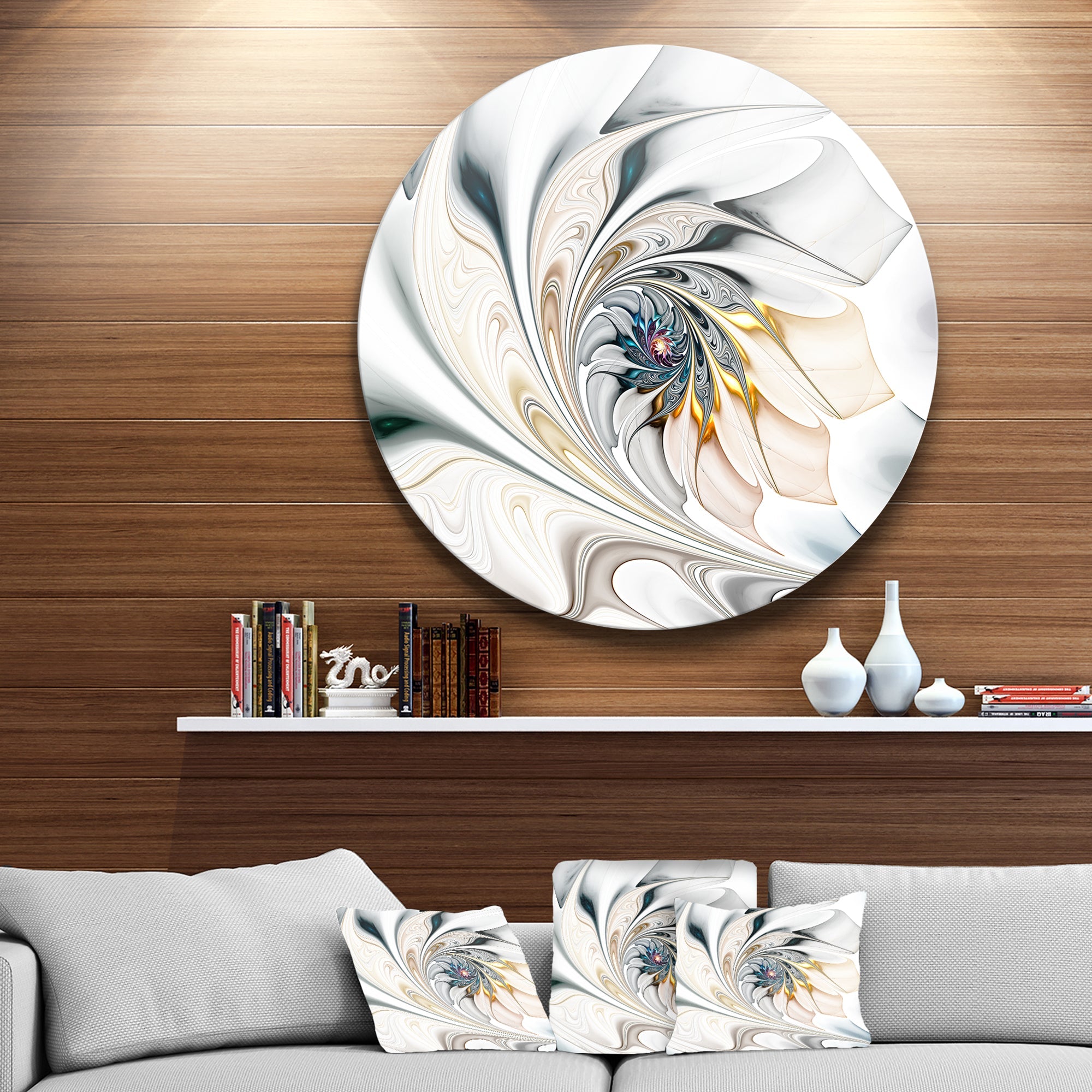 White Stained Glass Floral Art Large Floral Metal Circle Wall Art