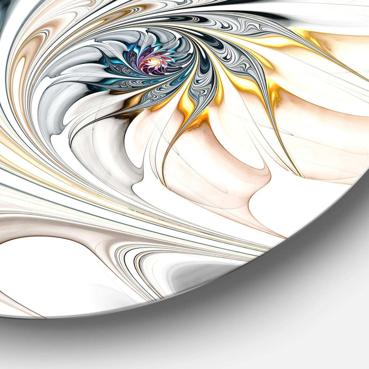 White Stained Glass Floral Art - Floral Large Metal Circle Wall Art