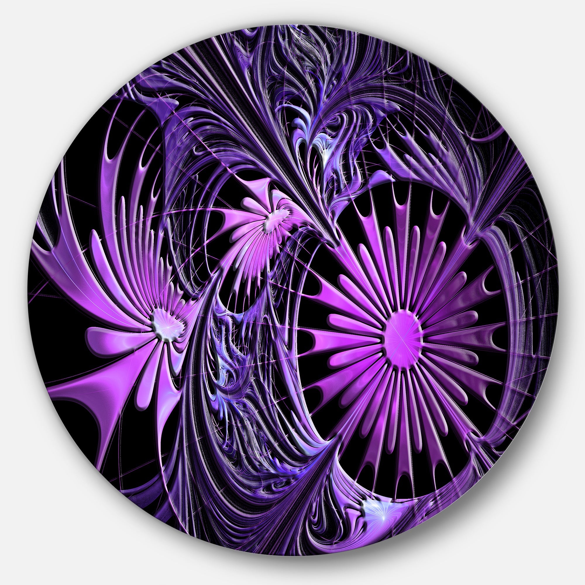 Embossed Purple Floral Shapes Large Floral Metal Circle Wall Art
