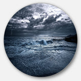 Sochi Sea Storm in Blue Landscape Metal Circle Wall Art