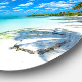 Tropical Beach with Palm Shadows Large Seashore Metal Circle Wall Art