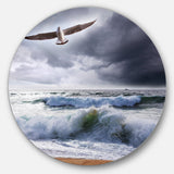 Large Seagull over Stormy Waves Beach Metal Circle Wall Art