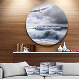 Large Seagull over Stormy Waves Beach Metal Circle Wall Art