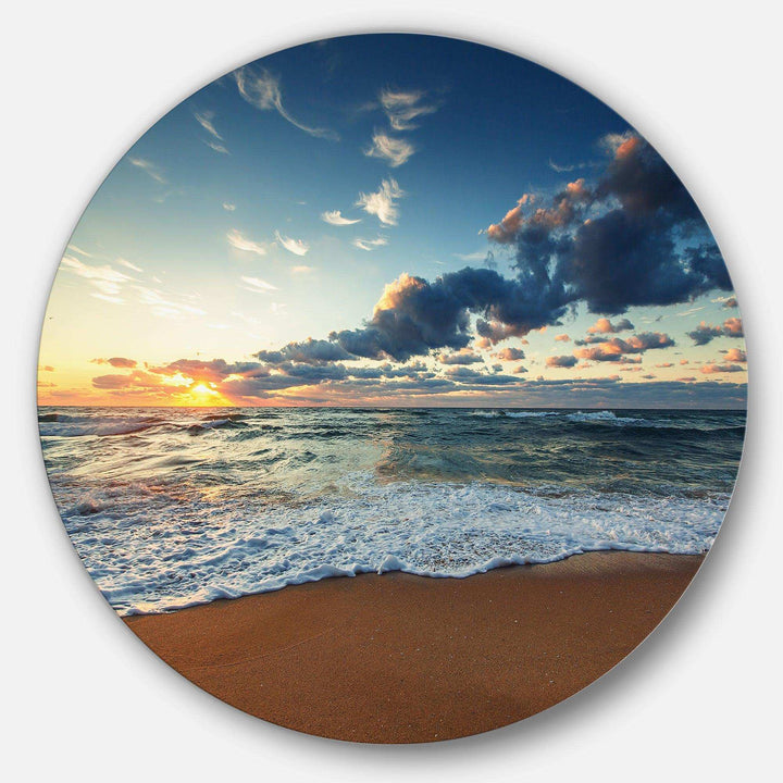 Sunrise and Glowing Waves in Ocean - Sea &amp; Shore Oversized Circle Metal Wall Art