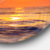 Orange Sunrise and Glittering Waters Seascape Metal Circle Wall Art