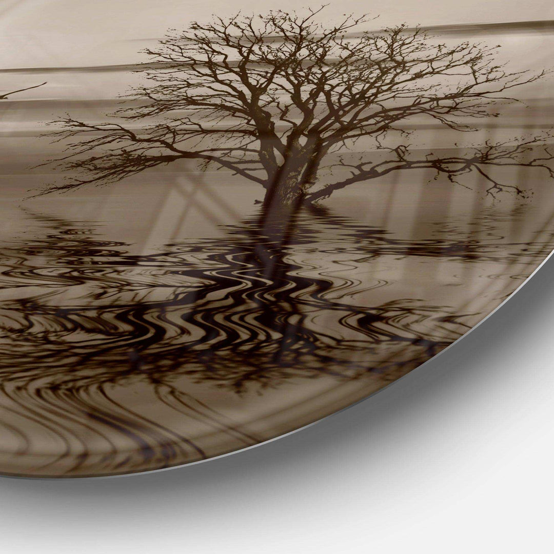 Flying Birds and Lonely Tree - Landscape Circle Metal Wall Decor