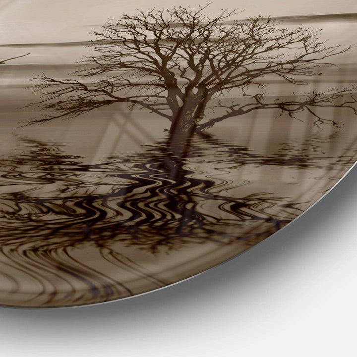 Flying Birds and Lonely Tree - Landscape Circle Metal Wall Decor