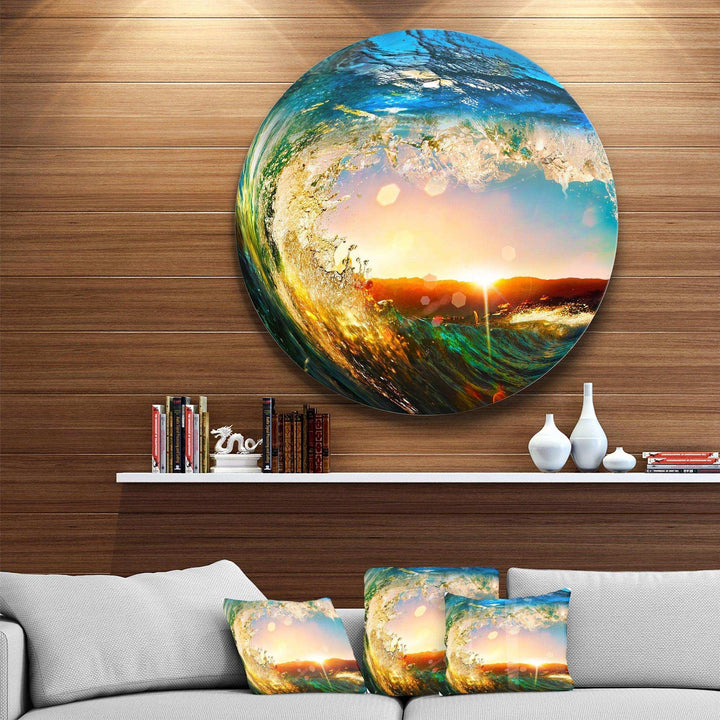 Colored Ocean Waves Falling Down - Sea &amp; Shore Circle Metal Wall Decor