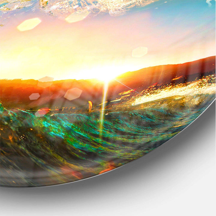Colored Ocean Waves Falling Down - Sea &amp; Shore Circle Metal Wall Decor