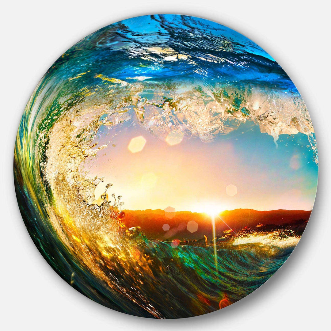 Colored Ocean Waves Falling Down - Sea &amp; Shore Circle Metal Wall Decor