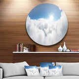 Blue Sky and Sun over Clouds Contemporary Landscape Metal Circle Wall Art