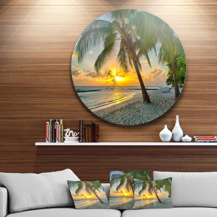 Beach in Caribbean Island of Barbados - Sea &amp; Shore Metal Circle Wall Art
