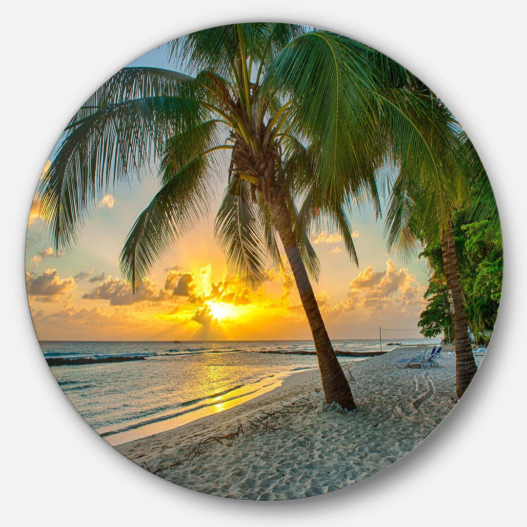 Beach in Caribbean Island of Barbados - Sea &amp; Shore Metal Circle Wall Art