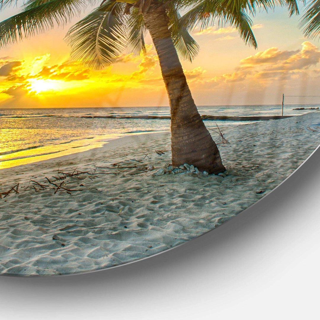 Beach in Caribbean Island of Barbados - Sea &amp; Shore Metal Circle Wall Art