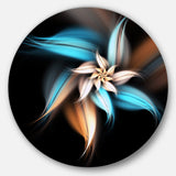 Blue Brown Digital Art Fractal Flower Floral Metal Circle Wall Art