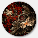 Red and Orange Fractal Flower Pattern Floral Metal Circle Wall Art