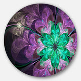 Glittering Purple Green Fractal Flower Floral Metal Circle Wall Art