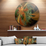 Symmetrical Orange Digital Fractal Flower Floral Metal Circle Wall Art