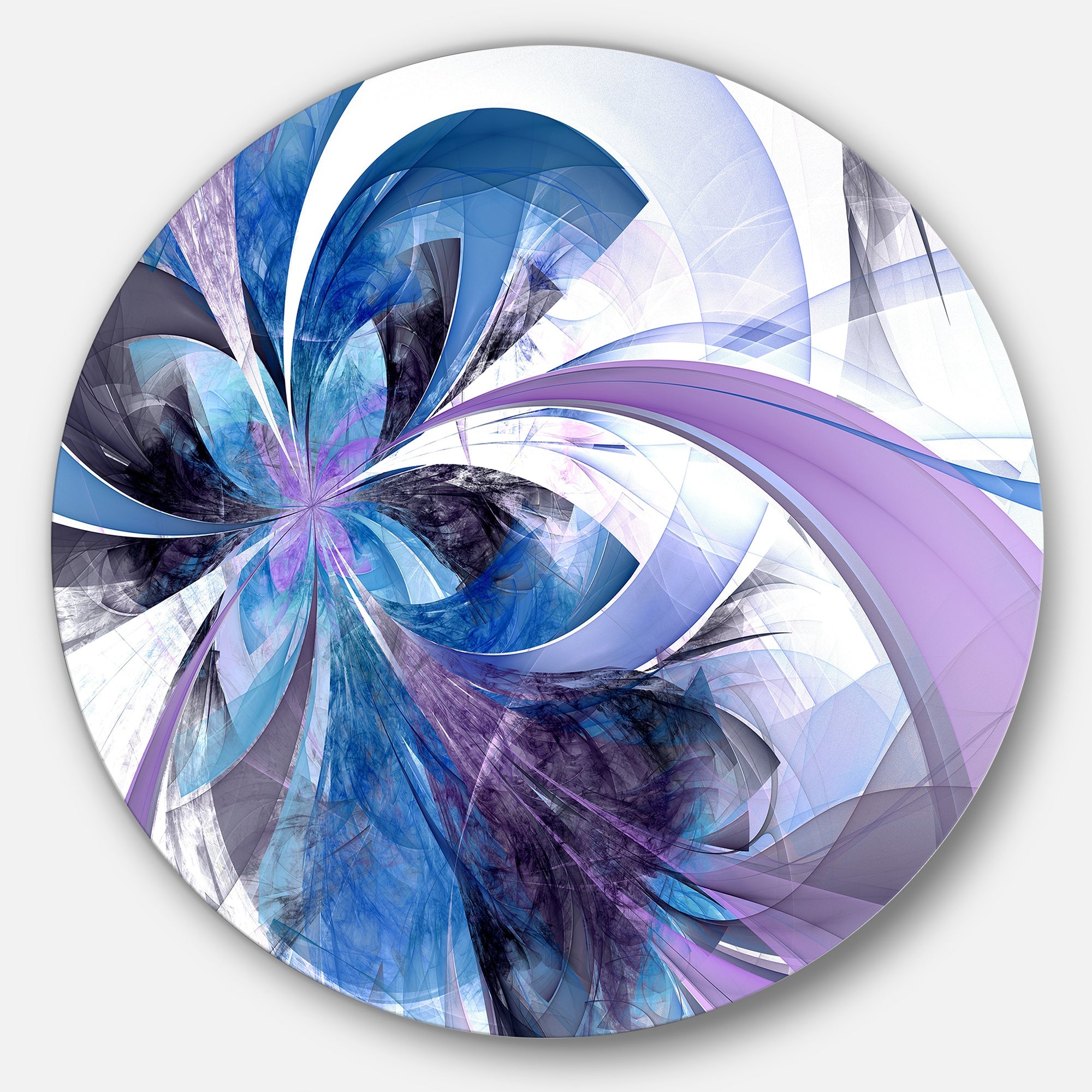 Symmetrical Fractal Flower in Blue Floral Metal Circle Wall Art