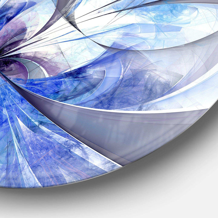 Blue Large Symmetrical Fractal Flower - Floral Oversized Circle Metal Wall Art