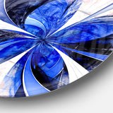 Symmetrical Bright Blue Fractal Flower Floral Metal Circle Wall Art