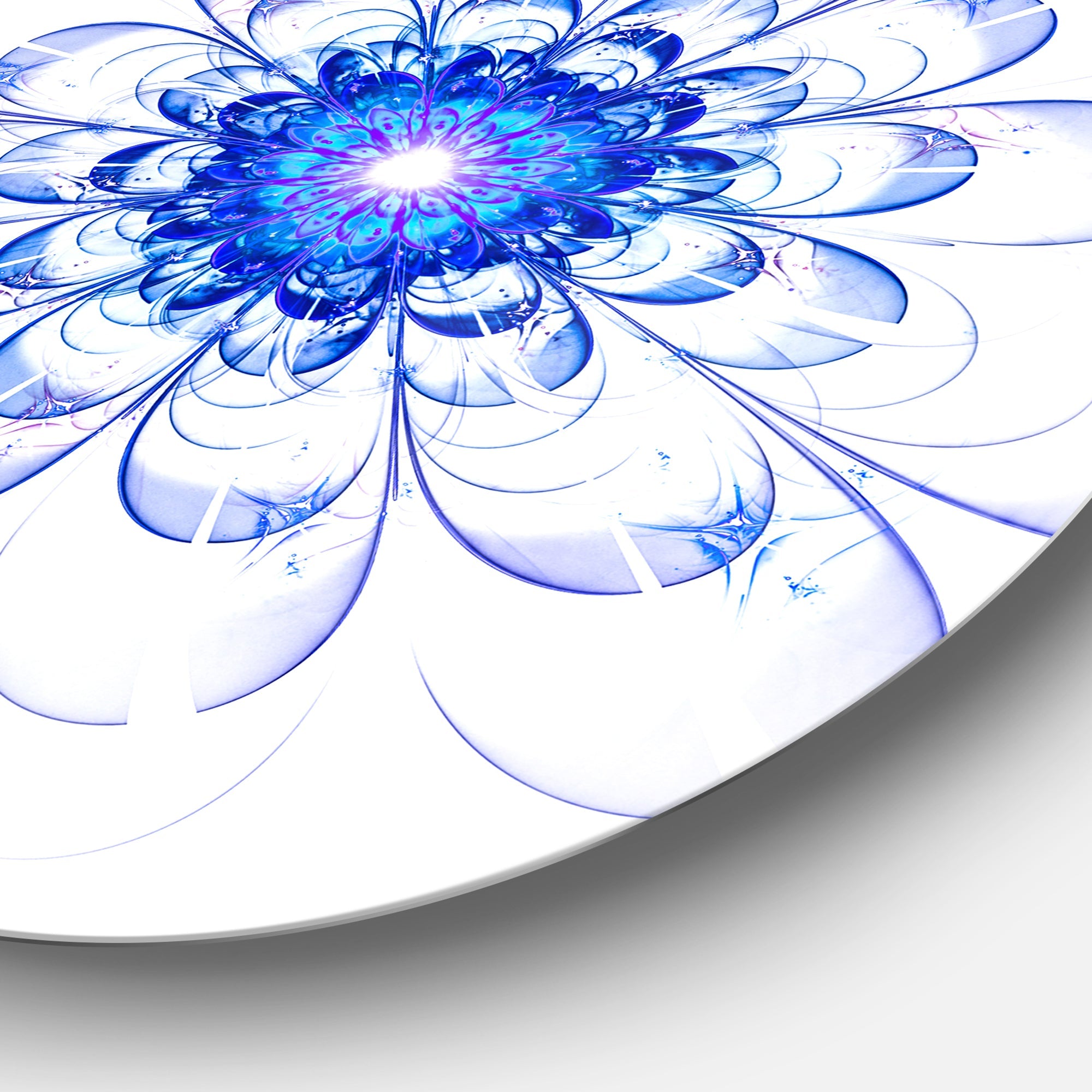 Blue Ideal Fractal Flower Design Floral Metal Circle Wall Art