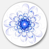Blue Ideal Fractal Flower Design Floral Metal Circle Wall Art