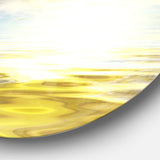 Wavy View of Sea in Yellow Blue Seashore Metal Circle Wall Art