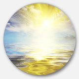 Wavy View of Sea in Yellow Blue Seashore Metal Circle Wall Art