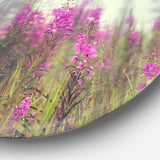 Purple Summer Flowers in Foggy Field Floral Metal Circle Wall Art
