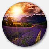 Beautiful Sunset over Lavender Field Floral Metal Circle Wall Art