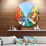 Colorful Burano Island Canal Venice Extra Large Landscape Metal Circle Wall Art