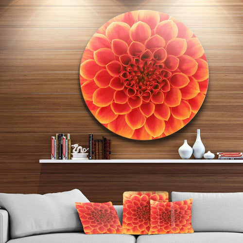 Abstract Orange Flower Design - Floral Round Metal Wall Art