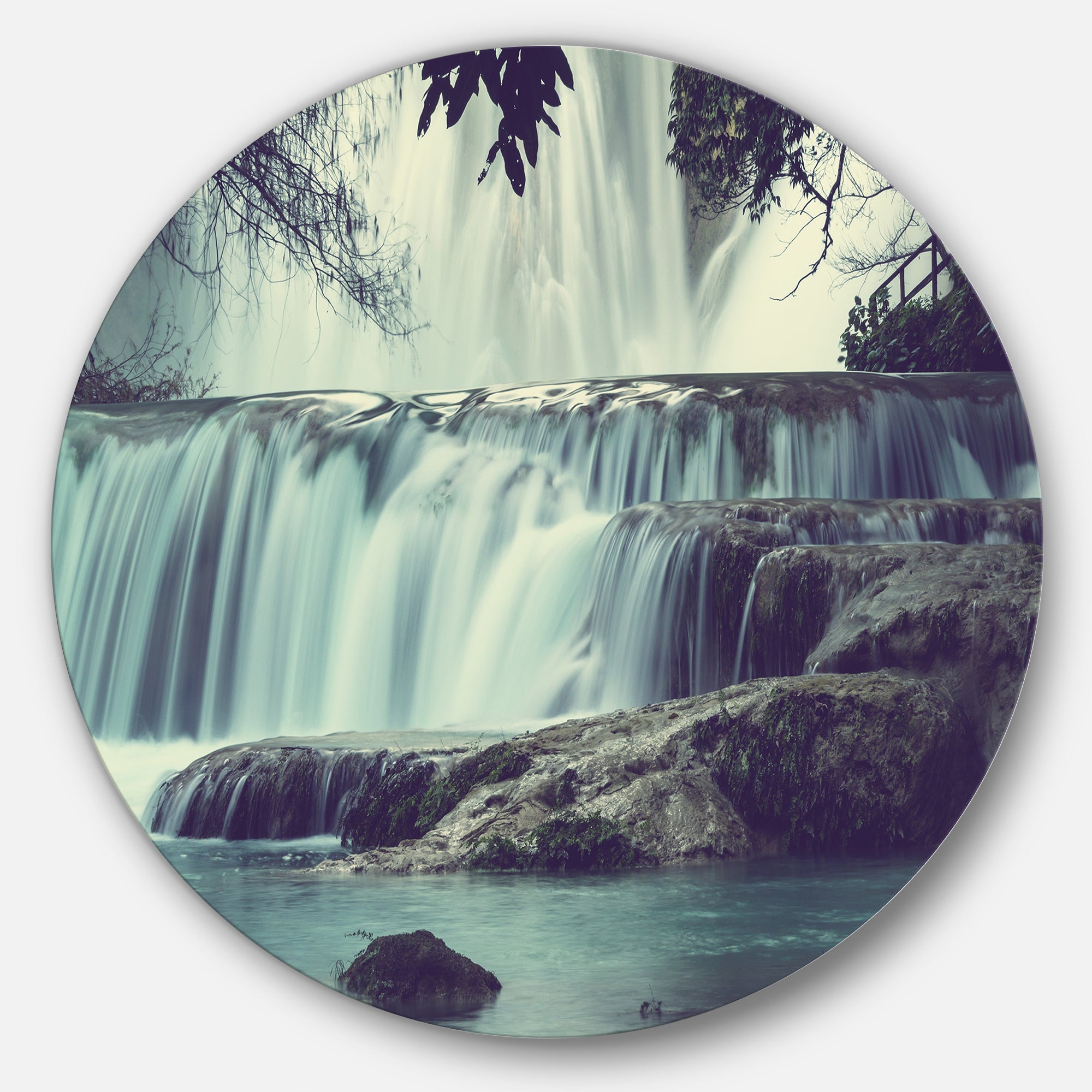Amazing Waterfall in Mexico Disc Landscape Circle Metal Wall Decor