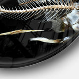 Fish Skeleton Bone on Black Disc Animal Metal Circle Wall Art