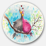 Two Birds in Love on Branch Ultra Vibrant Abstract Metal Circle Wall Art