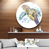 Blue Sea Turtle Illustration Ultra Vibrant Animal Metal Circle Wall Art