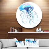 Large Light Blue Jellyfish Ultra Vibrant Animal Metal Circle Wall Art