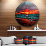Red Sunset over Blue Waters Ultra Vibrant Seascape Metal Circle Wall Art