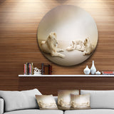 White Lion Family Ultra Glossy Animal Oversized Metal Circle Wall Art