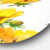 Beautiful Yellow Flowers on White Floral Metal Round Wall Decor