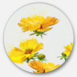 Beautiful Yellow Flowers on White Floral Metal Round Wall Decor