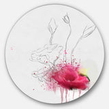 Rose Flowers Sketch with Color Splashes Floral Metal Round Wall Decor