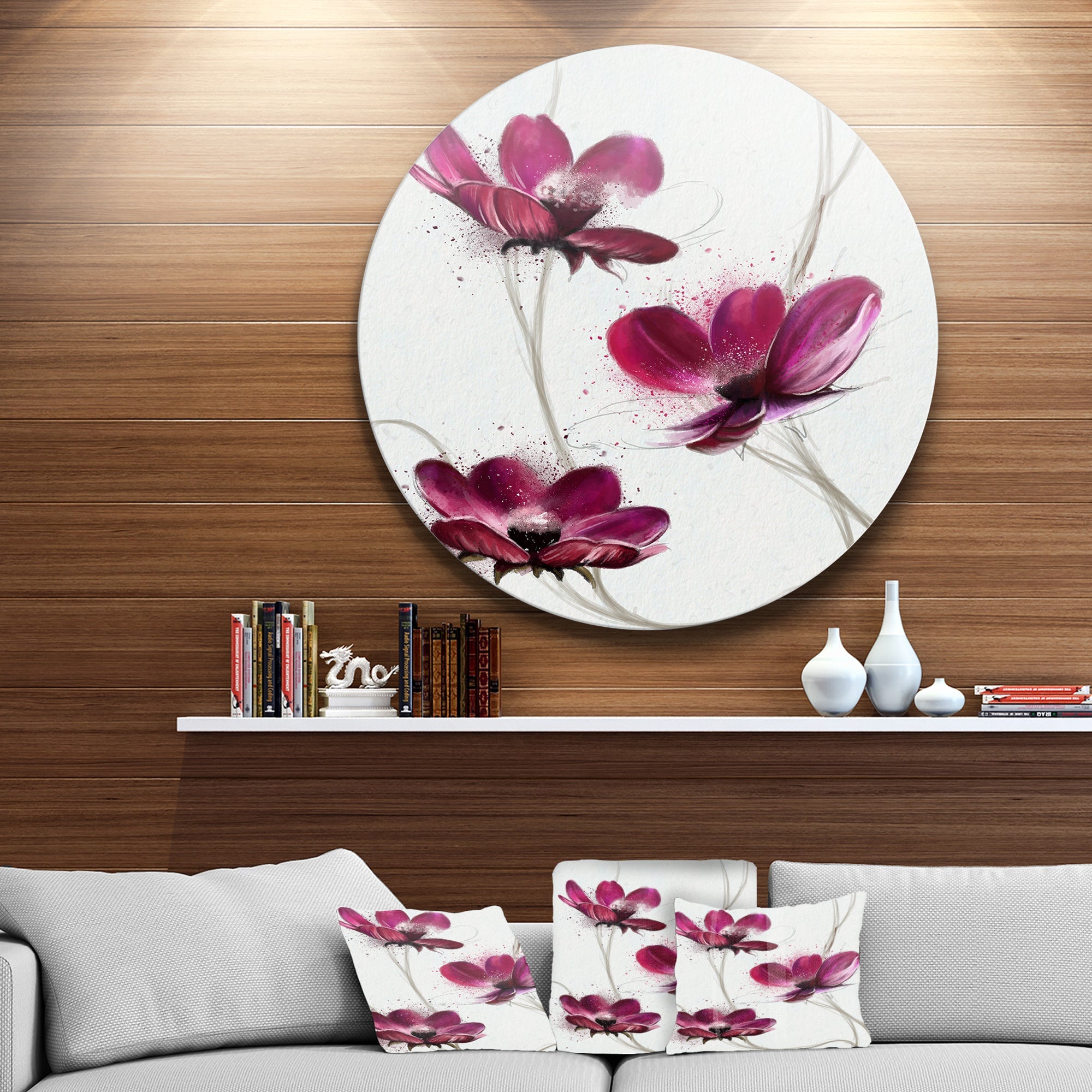 Lovely Red Watercolor Poppies Disc Flowers Large Metal Circle Wall Artwork