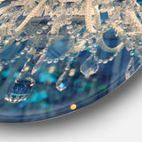 Blue Vintage Crystal Chandelier Disc Flower Artwork on Large Metal Circle Wall Art