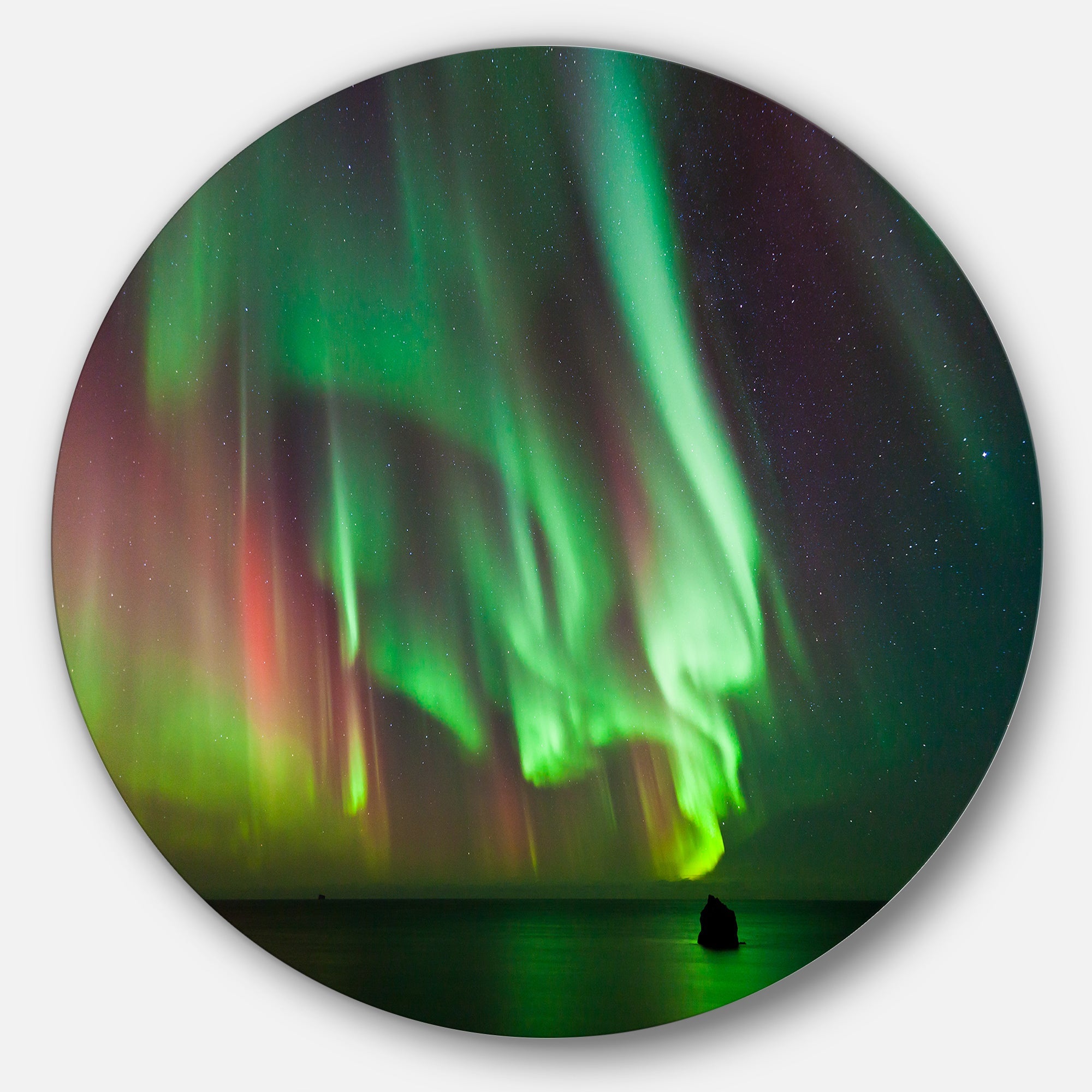 Green Northern Lights Aurora Disc Large Abstract Metal Circle Wall Art