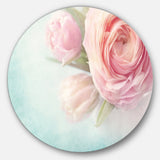 Pink Flowers against Blue Background Disc Floral Metal Circle Wall Art